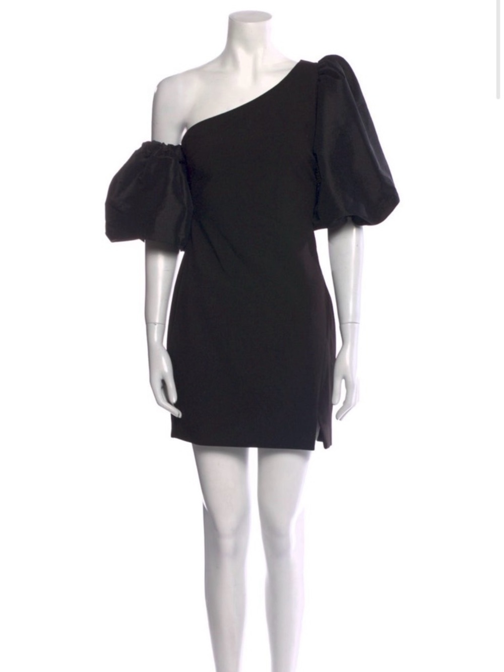 Likely Black One-Shoulder Puff-Sleeve Mini Dress
